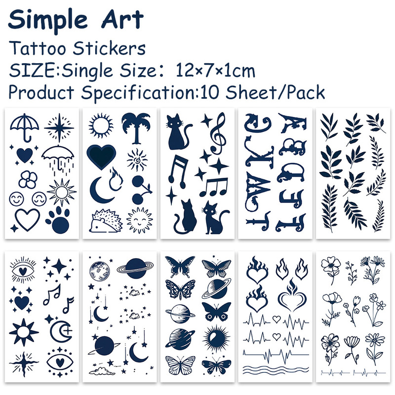 10 Sheets/Pack Simple Fresh Minimalist Tattoo Stickers Party Fun Face Stickers Arm Stickers Realistic Temporary Stickers