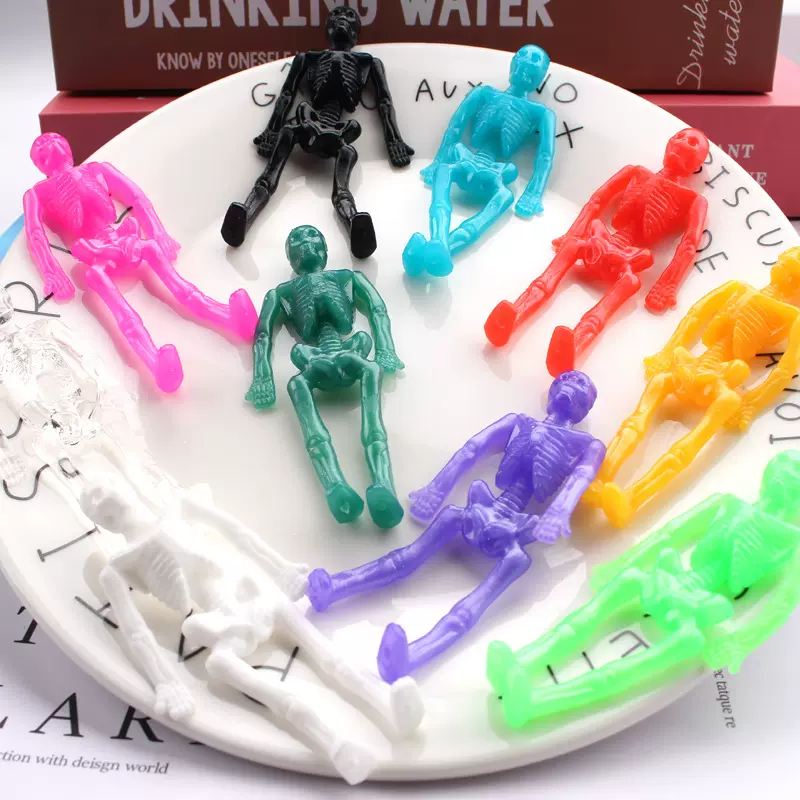 跨境粘墙TPR软胶弹力伸缩小僵尸骷髅人万圣节整蛊搞怪减解压玩具