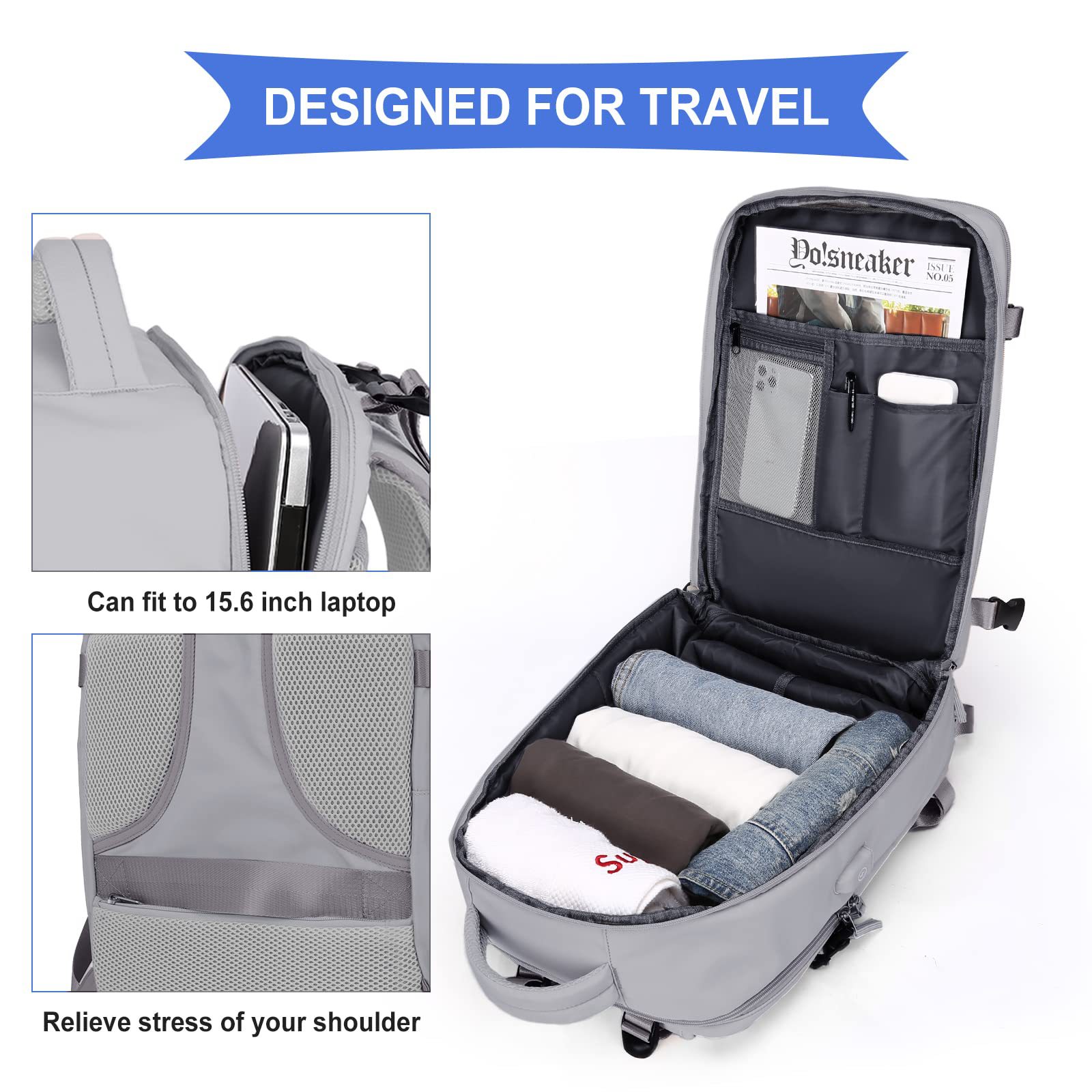 2100g Weight Nylon Lining Material Zipper Closure Type Double Shoulder Straps Strap Type Functional Backpack Bags Type Daily, Street, Shopping Occasion Nylon Material Waterproof Function Laptop Backpack Backpack Solid Color Pattern All Seasons Season Unisex Gender Elegant, Streetwear Style Square Shape Travel Backpack Girls Large Capacity Multi-Functional Luggage Backpack Short Trip Business Travel Bag 51