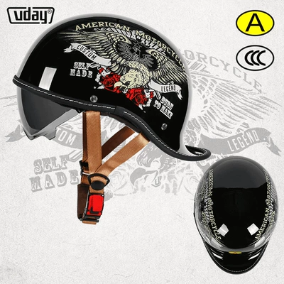 Summer electric car helmet retro Motosiklet kaskı (dəbilqə) - bright-black-explosion-m-head-circumference-52-54cm-transparent-black-tea-lenses