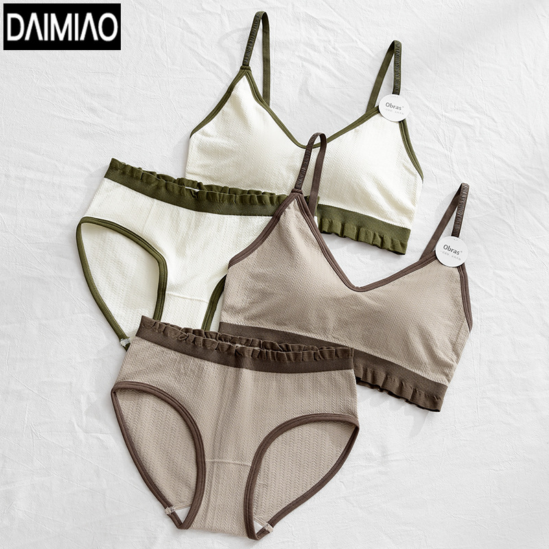 Naked ammonia contrast color beautiful back underwear women's bra set without rims suspenders chest pad vest bottoming inner wear chest wrap summer