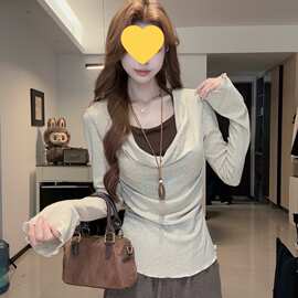 荡领设计感假两件秋季新款美拉德色简约图片色其它肩带款常规波浪