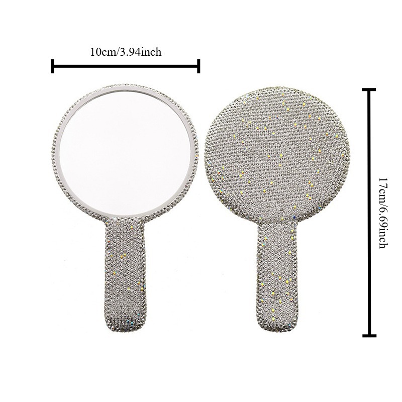 Espejo creativo con mango portátil de diamantes, espejo de maquillaje cuadrado de amor, espejo de belleza, espejo de princesa de diamantes llenos de diamantes, espejo de maquillaje