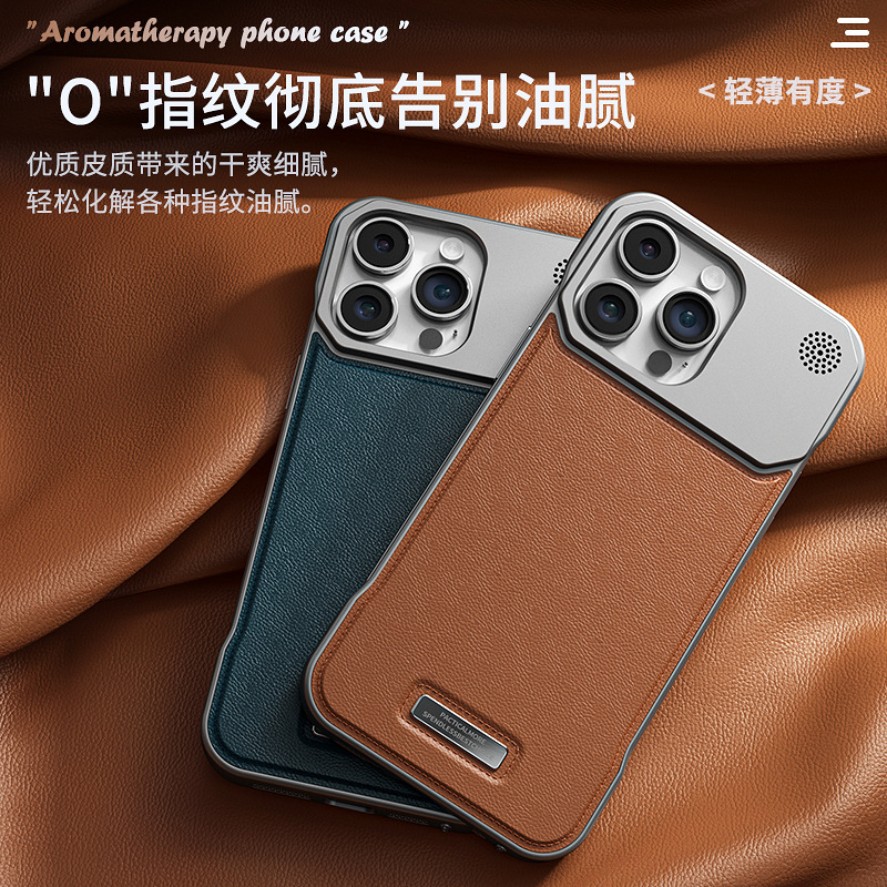 Funda magnética de cuero con aromaterapia para iPhone 16, compatible con Apple 15, 14 y 17 Air, con función de carga.