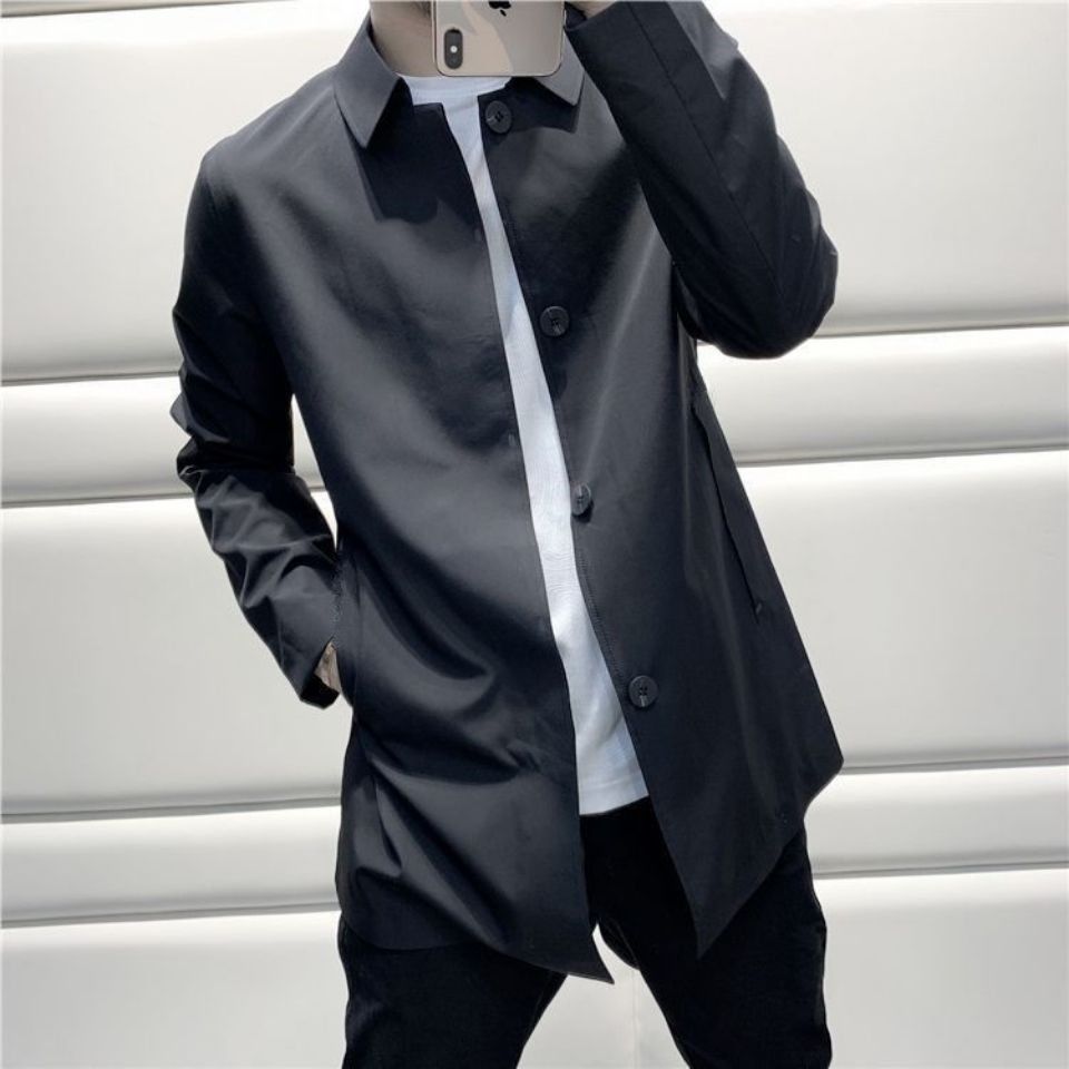 Estilo impresionante, elegante, 2022 primavera y otoño, estilo delgado, moda, solapa, chaqueta cortavientos de longitud media, hombre
