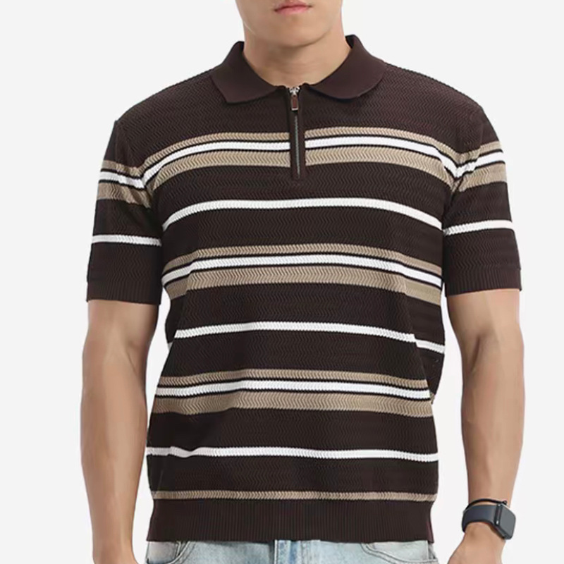 Polo camiseta de punto camiseta de manga corta hombre con solapa tirada cremallera vieja camiseta de hielo de viento de verano fábrica transfronteriza mayorista