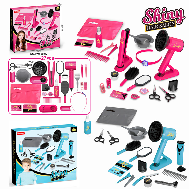 Secador de pelo eléctrico transfronterizo para niños, barra de lacio, juego de corte de pelo, herramientas de vestir, herramientas de peluquería, juguetes de juego para el hogar
