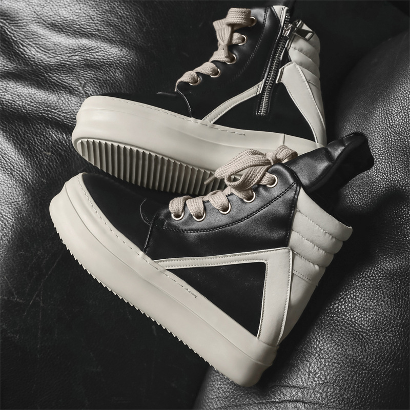 Primavera nuevos zapatos de alto nivel para hombres aumentan la superficie de cuero lecheosa, zapatos casuales de skate de calle alta, botas de gancho grandes X275