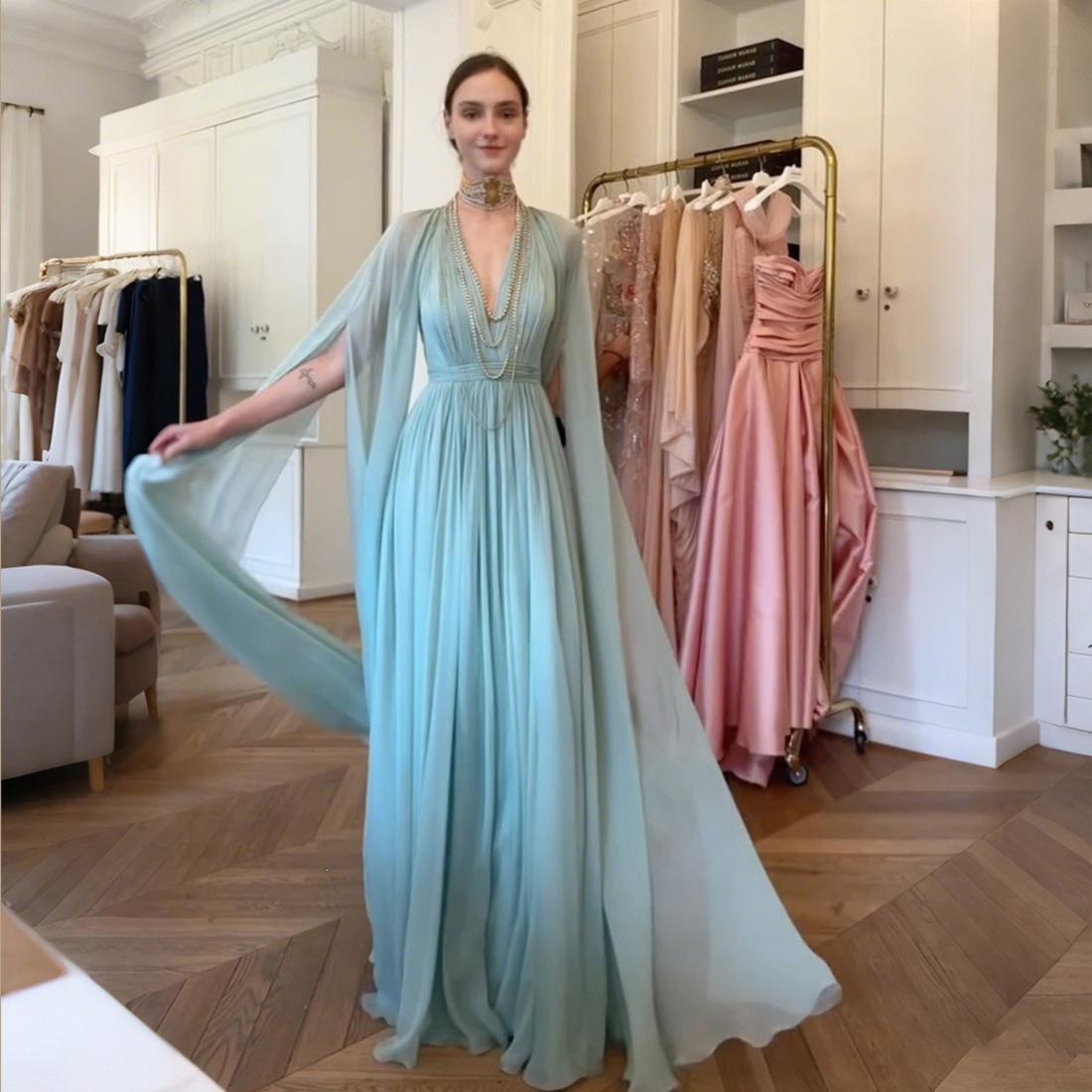 2026 European and American Cross-Border Spring New Elegant and Stylish V-Neck Dress for Women, Long French-Style Vacation Dress