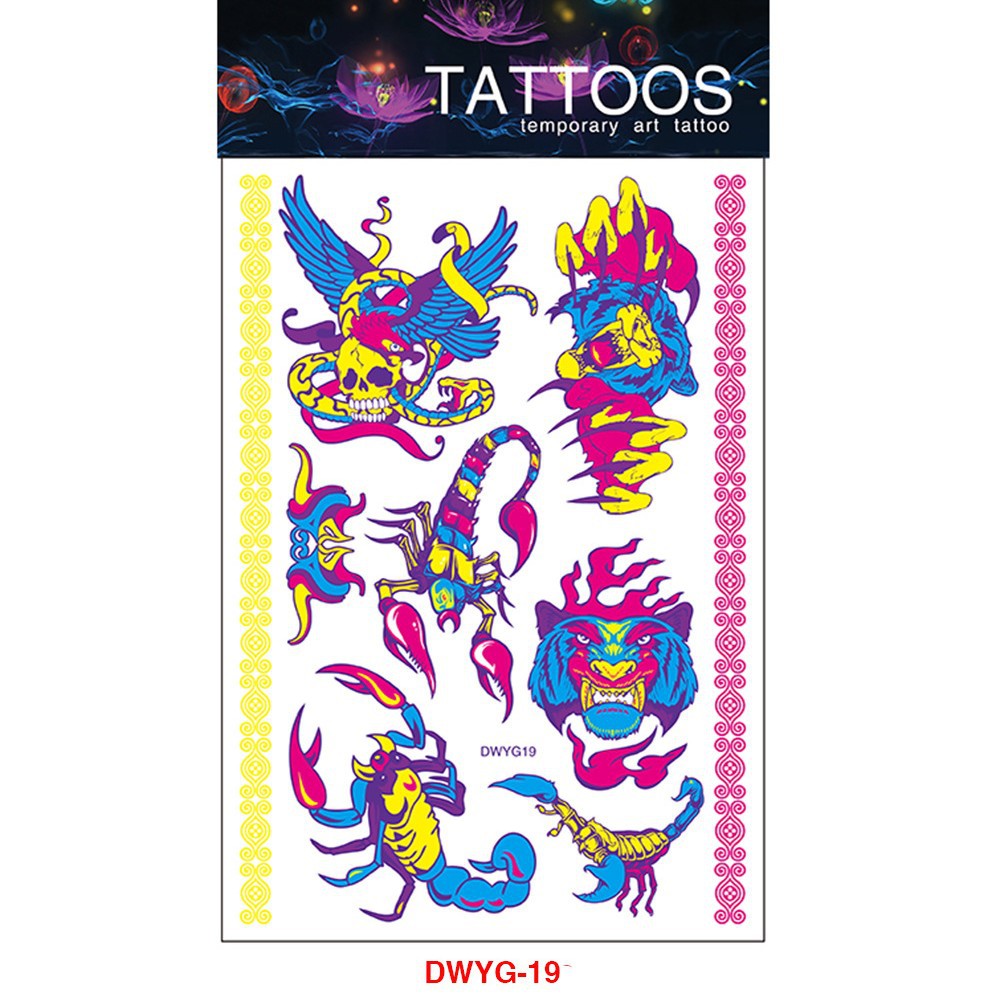 Tatuajes Temporales Fluorescentes para Brazo de Papel de Transferencia de Agua, Impermeable para Halloween