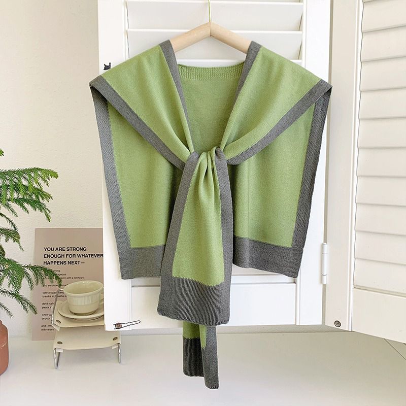 Color-Blocked Chanel-Style Autumn Knitted Shawl for Women, Suitable for Air-Conditioned Rooms, Shoulder and Neck Protection, Versatile Scarf with Faux Collar