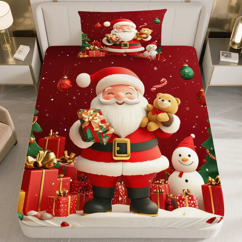 TEMU / JIT patrón clásico de Santa Claus impresión digital 3D kit de cama para diseñar se puede ajustar