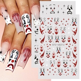 Cross-border new nail stickers ins Wind skeleton skull funny scary expression back glue nail stickers wholesale nail