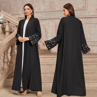 New Middle East Muslim Fashion Cardigan Dubai Arab Robe Bat Sleeve Embroidered Outer in stock Black
