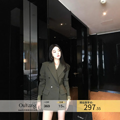 区区欧阳 垫肩西装外套女秋季双排扣高级感修身收腰复古休闲西服