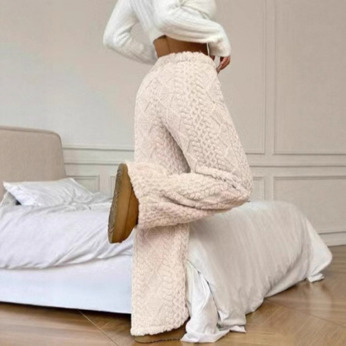 Spot autumn and winter cross-border foreign trade new style on behalf of Amazon AliExpress Solid color front lace warm casual fur pants