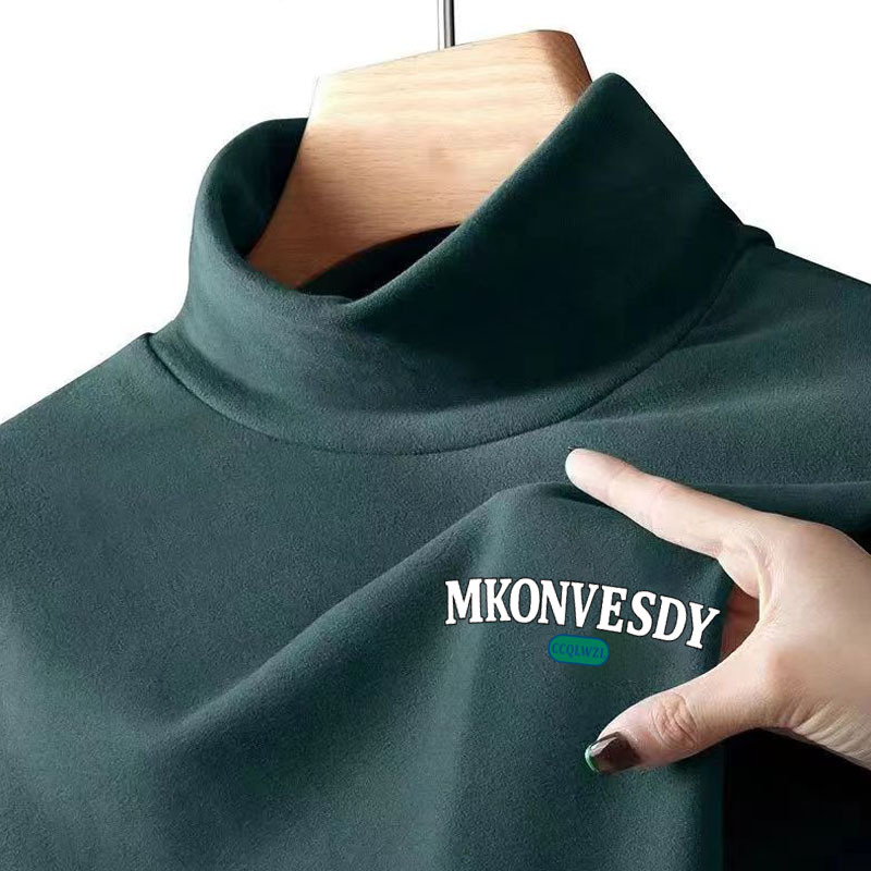 Marca de moda de terciopelo medio cuello alto a prueba de frío de manga larga Camiseta de los hombres camisa base de terciopelo de doble cara de terciopelo ropa interior otoño ropa de abrigo