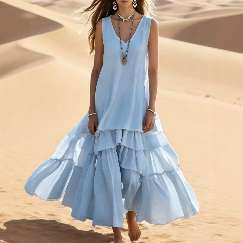 2026 Spring/Summer New Style Amazon Independent Site Cross-Border Cotton and Linen Women's Loose Large Skirt Sleeveless Dress 2026 Spring/Summer New Style Amazon Independent Site Cross-Border Cotton and Linen Women's Loose Large Skirt Sleeveless Dress