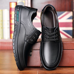 Men's shoes spring and autumn leather shoes men's genuine leather middle-aged business casual leather shoes top grain leather fleece soft bottom dad shoes 