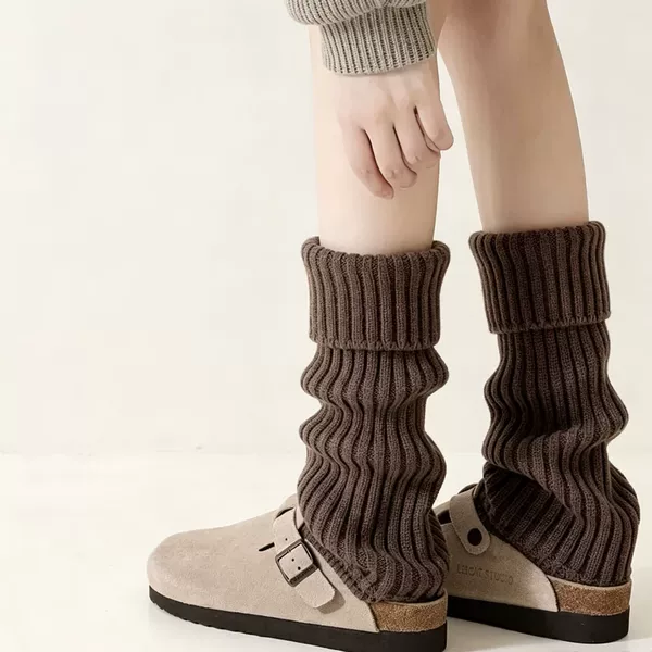 Women's autumn and winter socks, leg warmers, light gray warm thick-knit calf socks, knitted wool long socks, thickened and trendy