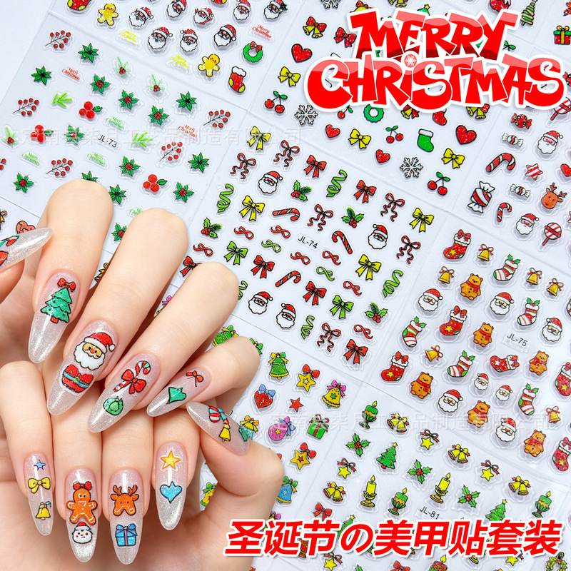 Cute Cartoon Glitter Christmas Nail Stickers Santa Claus Gingerbread Man Christmas Tree Winter Nail Sticker Set Cute Cartoon Glitter Christmas Nail Stickers Santa Claus Gingerbread Man Christmas Tree Winter Nail Sticker Set