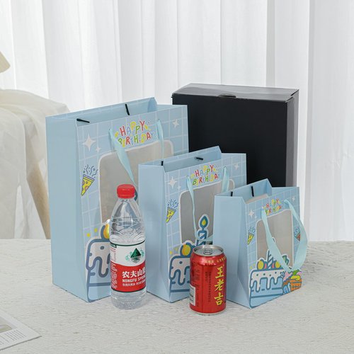 Cartoon cute souvenir packaging bag, birthday cake gift bag, transparent window handbag, children's holiday gift bag