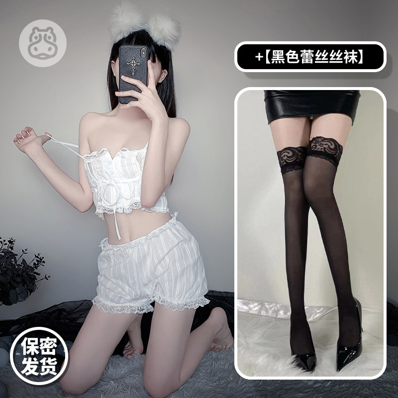 화이트 + 블랙 레이스 스타킹