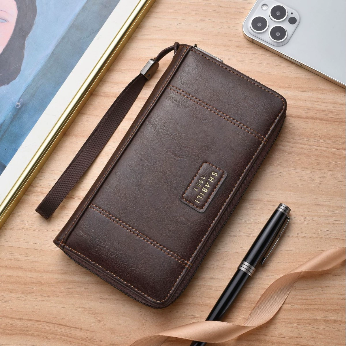 Кошелек мужской длинный зажим на молнии