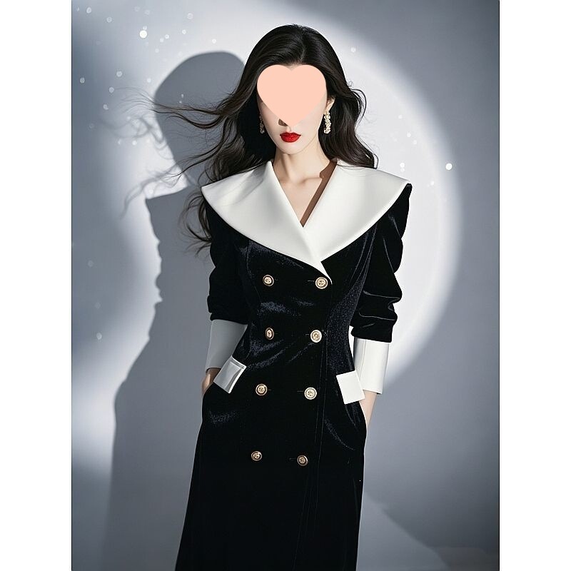 Fall 2026 Soufflé Light French Style Formal Occasion Elegant Hepburn-Style Long Dress Black Velvet Dress