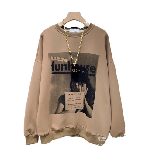 Women's Loose Fit Thick Padded Hooded Sweatshirt, Trendy Brand Casual Long-Sleeve Hooded Sweatshirt, Live Stream Street Vendor Supply