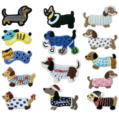 かわいいソーセージ犬刺繍布貼りdiyバッグ服装子犬パッチパソコン刺繍章子アイロン