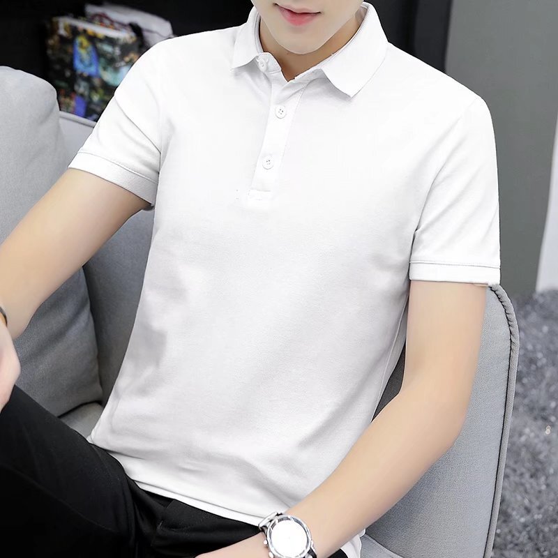 香港潮牌夏poloシャツ男性半袖ビジネスカジュアル襟tシャツ男性上着白い灰色男性服|undefined