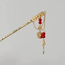 财源滚滚~金色铜钱竹叶发簪女新中式流苏簪子新年马面裙盘发头饰