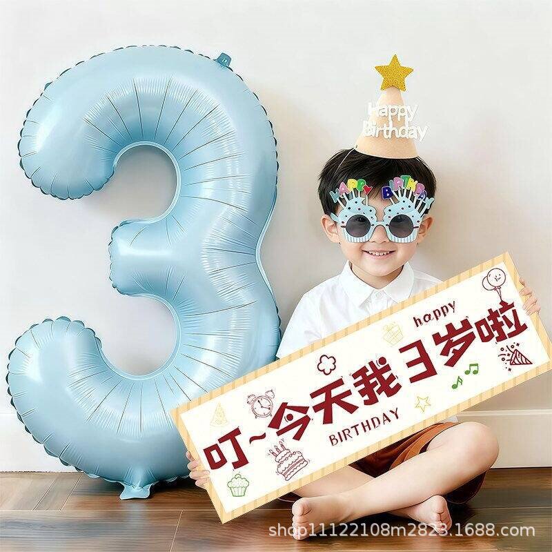 Digital Balloon Birthday Decoration Scene Decoration for Baby Children Aged 3 and 5, Happy Ceremony Props for Boys, Photo Props