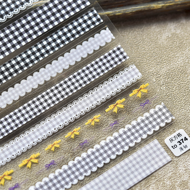 2021 nueva pegatina adhesiva de flor en blanco y negro ultrafina simple de estilo japonés etiqueta engomada de uñas de papel en línea popular encaje a cuadros