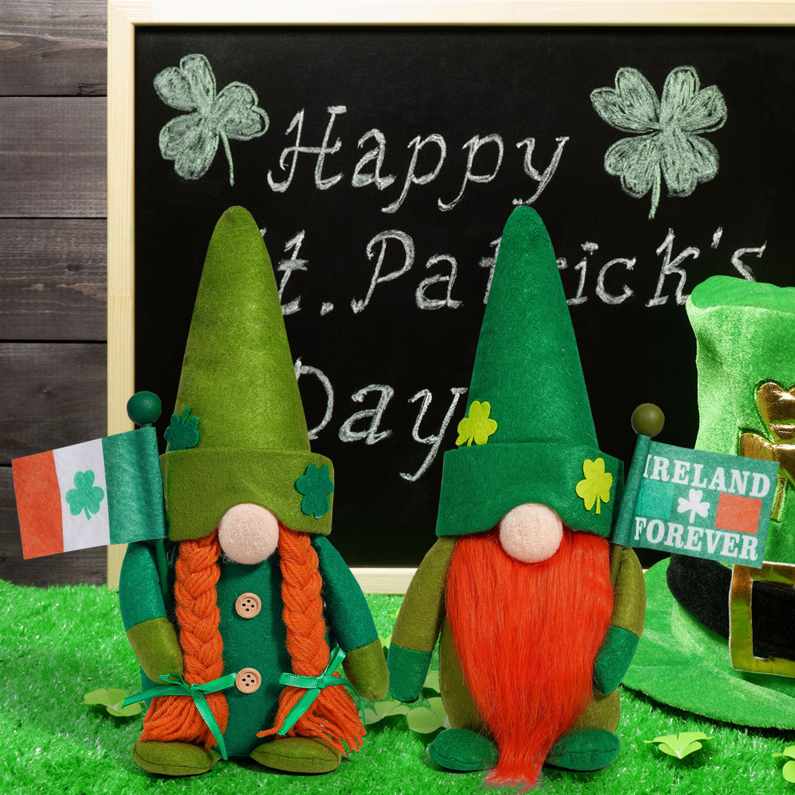 Muñecas irlandesas transfronterizas del día de San Patricio sin cara enano creativo hojas verdes Rudolph decoraciones