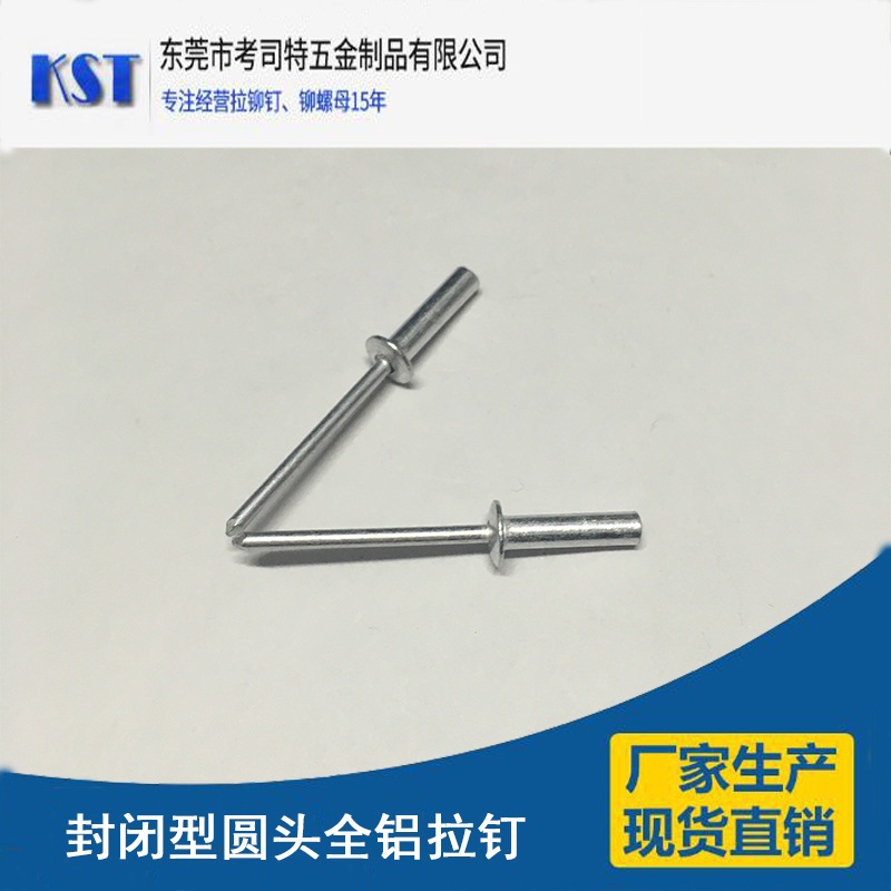 封闭型圆头全铝抽芯铆钉 全铝封闭拉钉 铝防水铆钉 密封式铝拉铆