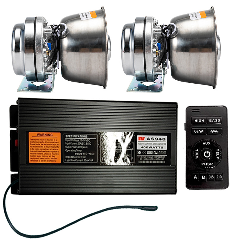 Car-mounted wireless siren, 400W car alarm, loudspeaker, high-pitched horn, AS940A+ with heat-dissipating round speaker