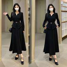 大码女装感套装裙秋季黑色长袖上衣胖MM遮肚藏肉半身裙两件套