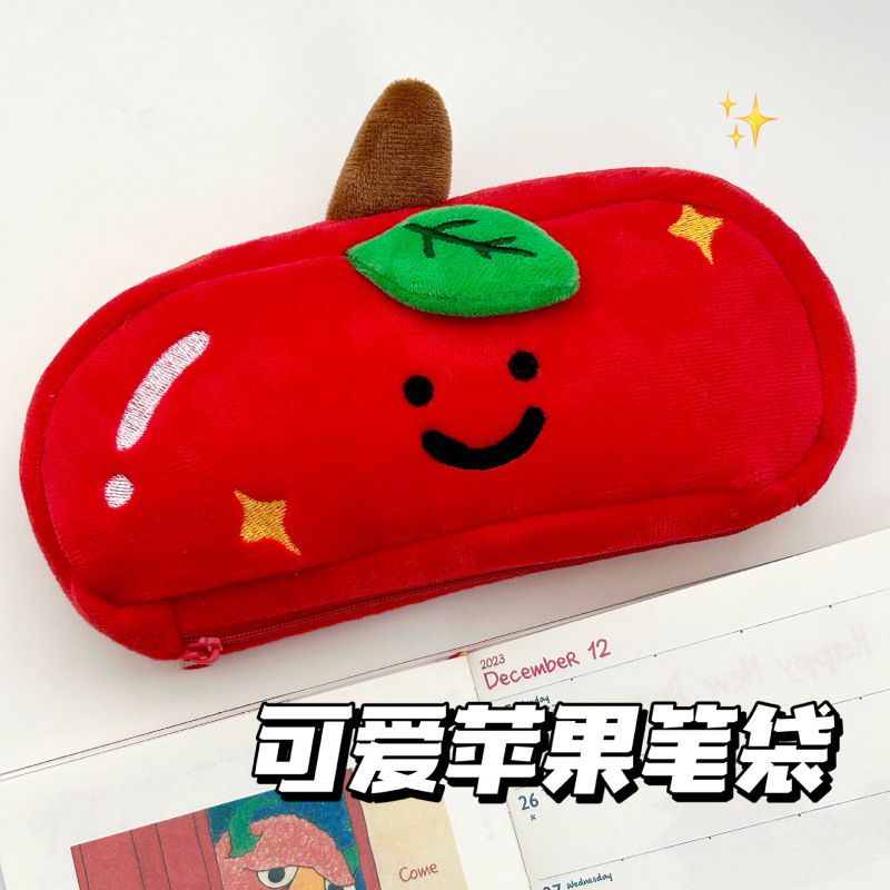 小紅書と同じスマイリーフェイスレッドアップルペンバッグインかわいい文具バッグ大容量高価値鉛筆バッグ収納|undefined