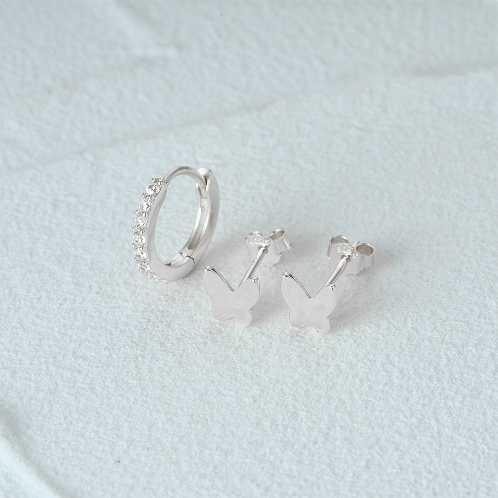 9g Weight Hoop Earrings Classification 1 Set Quantity Casual, Daily Occasion 925 Sterling Silver Material Geometric, Butterfly Pattern Women's Gender Plating Design Simple Style Style 1 Set 925 Sterling Silver Geometric Butterfly Hoop Earrings 10