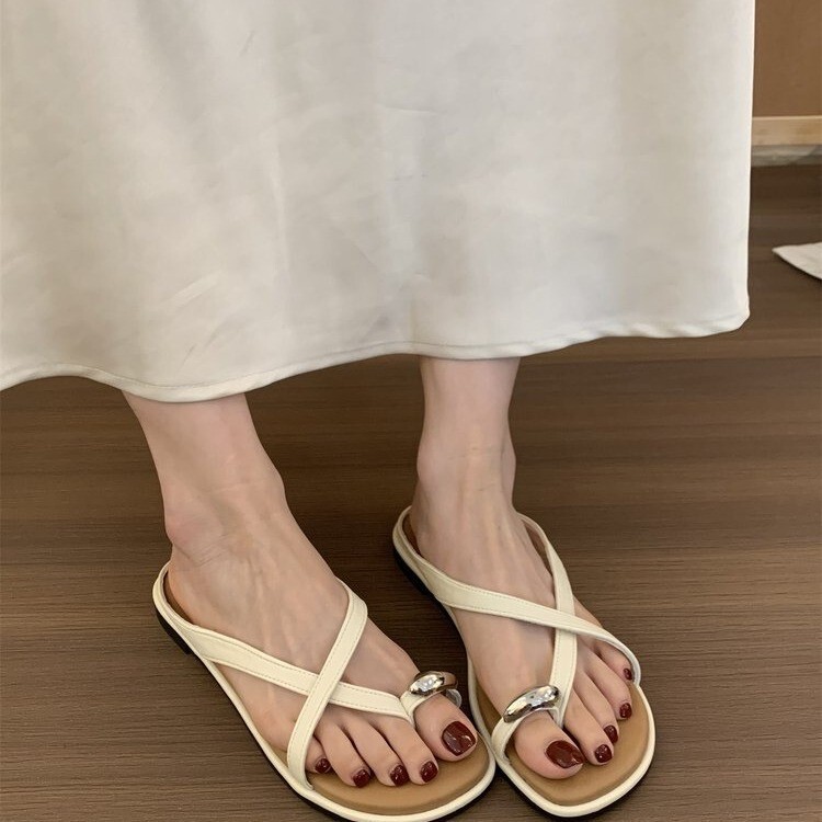 Evening Breeze Retro Brown Premium Open-Toe Sandals Fairy Shoes 2025 New Summer Flat Vacation Sandals