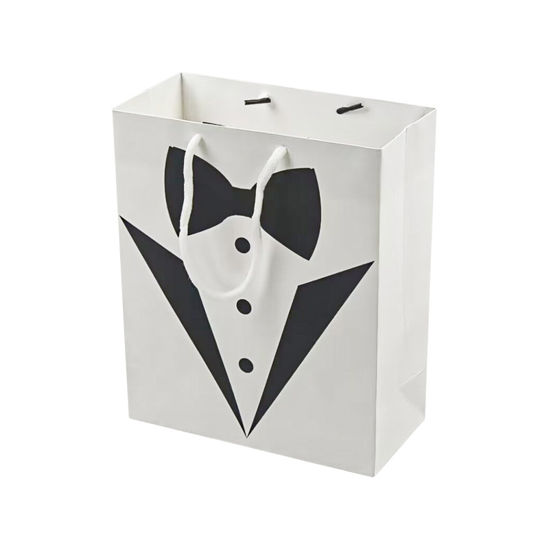 Bolso de mano con estampado de traje en blanco y negro estilo caballero, bolsa de regalo para bodas, bolsa de embalaje para regalos festivos.