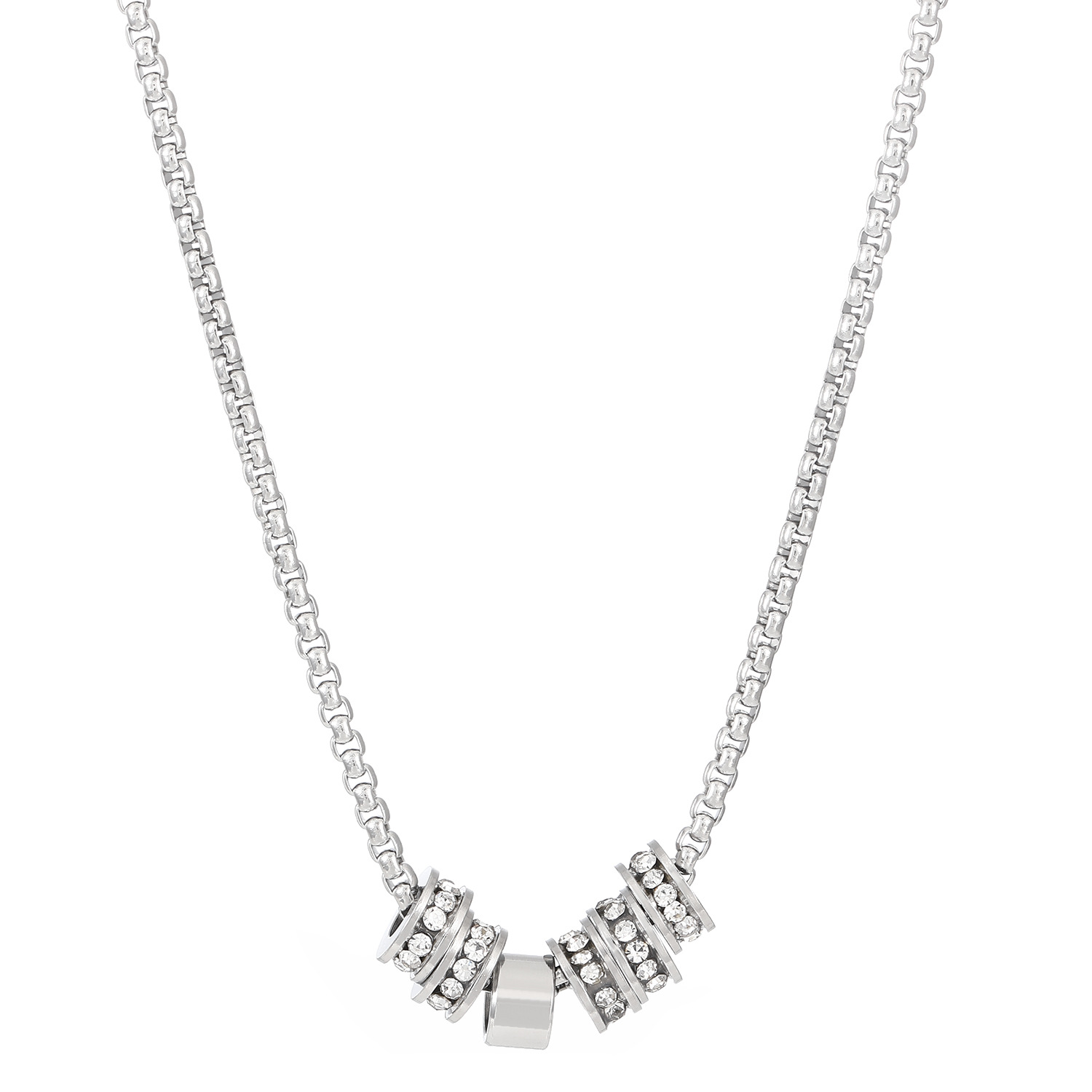 Sparkling Diamond Titanium Steel Round Pendant Necklace For Men, Light Luxury Niche Design, Fashionable Versatile Unisex_voghion.com