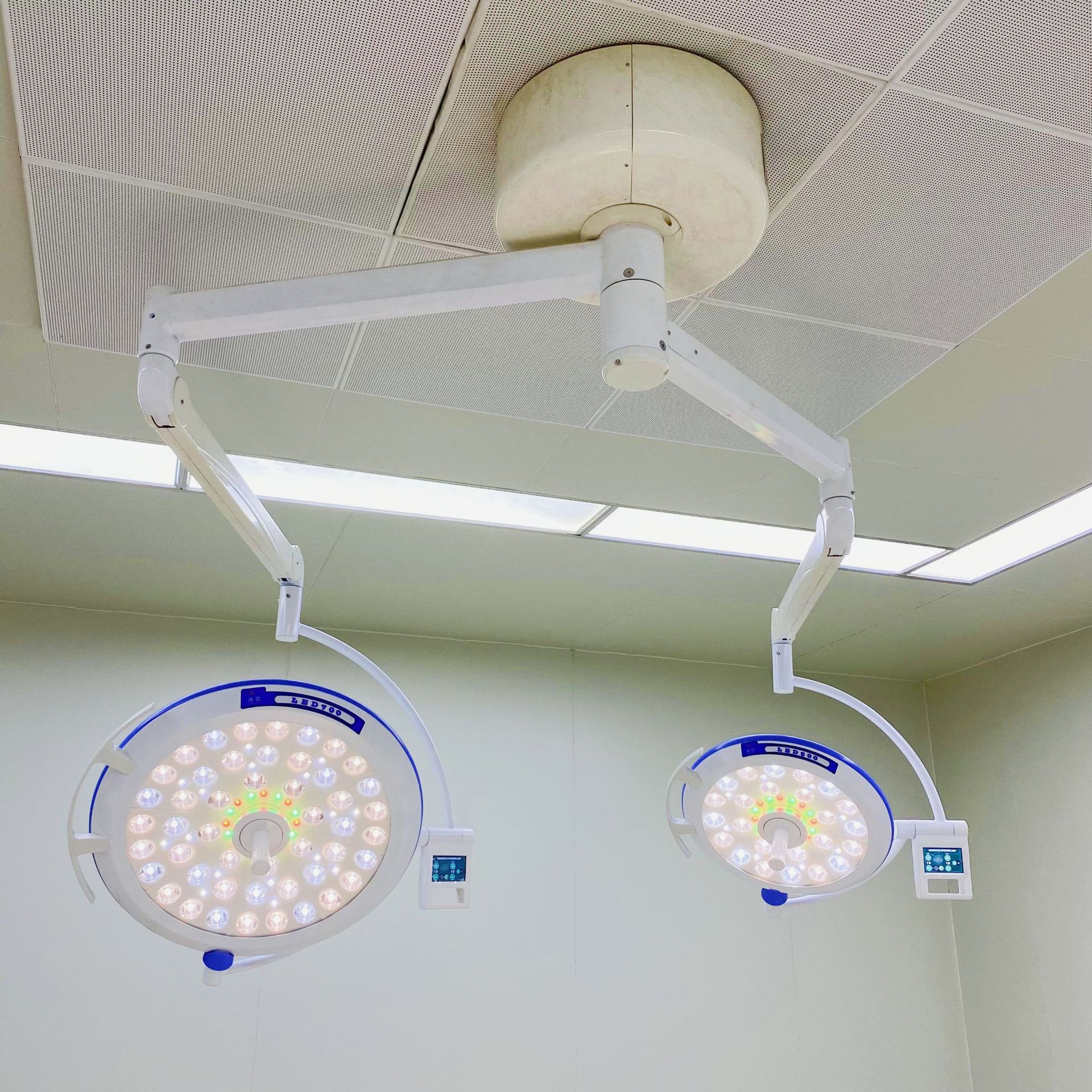lámpara de LED sin sombra para quirófano especial lámpara de dos cabezas de alto rendimiento de color hospital plástico equipo de hospital de mascotas
