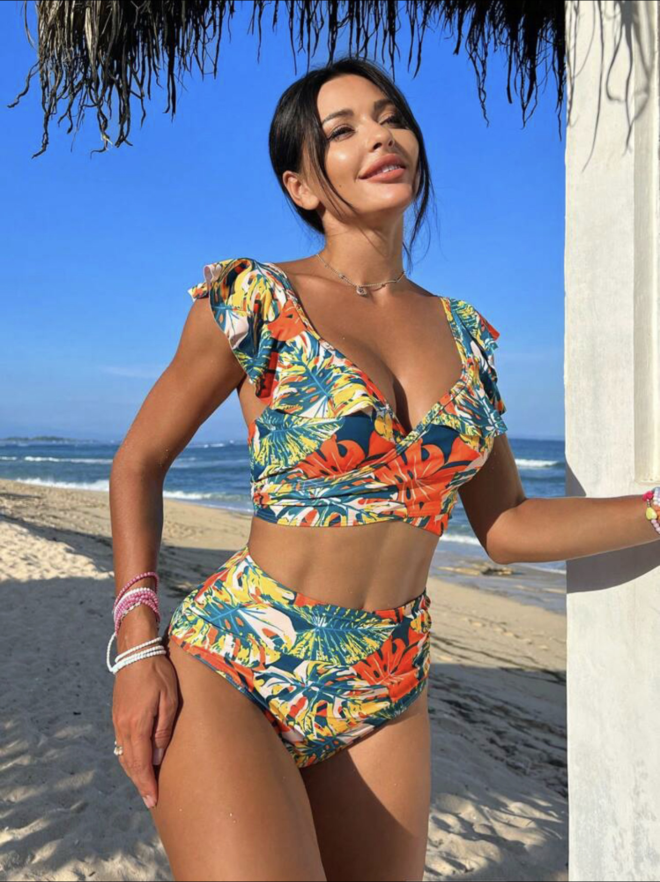 210g Weight Comfort Feel Of Sensation Mid Waist Panties Waist Bralette Bra Category Polyester Fabric Type 2 Pieces Set Quantity Swimming Pool, Beach Occasion Ditsy Floral Pattern Women's Gender Women's Ditsy Floral 2 Pieces Set Bikinis Swimwear 2