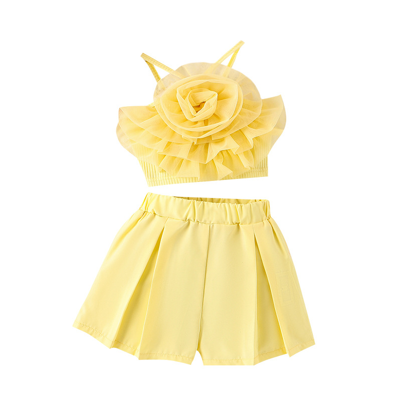 166g Weight Kids Clothing Sets Children's Clothing Type Sleeveless Sleeve Length Cotton Fabric Type Pants Sets Sets Type 2 Pieces Set Quantity Casual, Daily Occasion Collarless Neckline Regular Fit Fit Type Flower Pattern Summer Season Girl'S Gender Elegant Style Elegant Flower Cotton Girls Clothing Sets 5