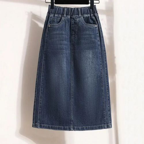 Women's Spring and Autumn Denim Half Skirt Fashion Loose Slimming Meat Covering Medium Length Elastic Denim Skirt