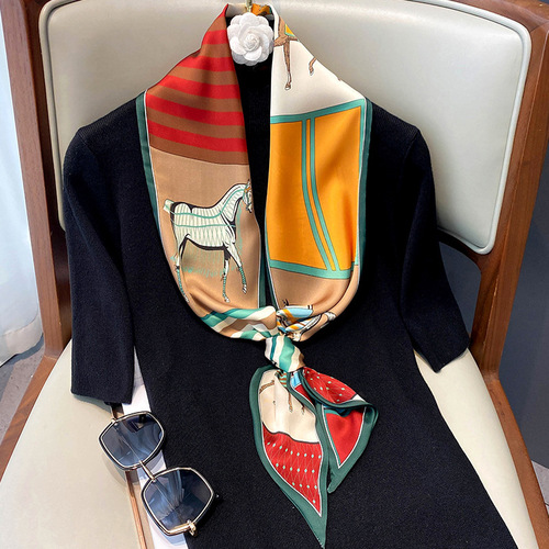 Korean style imitation silk horse print fashion scarf  new warm small scarf double-sided scarf headband for women