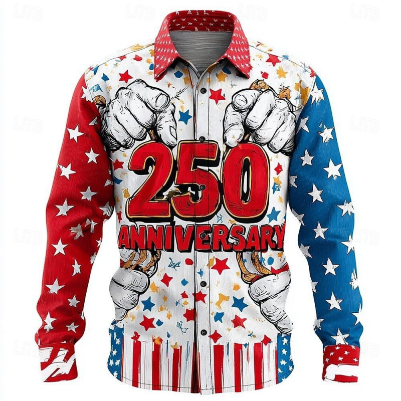 2026 American Independence Day Long-Sleeved Shirt 250Th Anniversary Flag Print Lapel Shirt Fashionable Plus-Size Men's Clothing 2026 American Independence Day Long-Sleeved Shirt 250Th Anniversary Flag Print Lapel Shirt Fashionable Plus-Size Men's Clothing